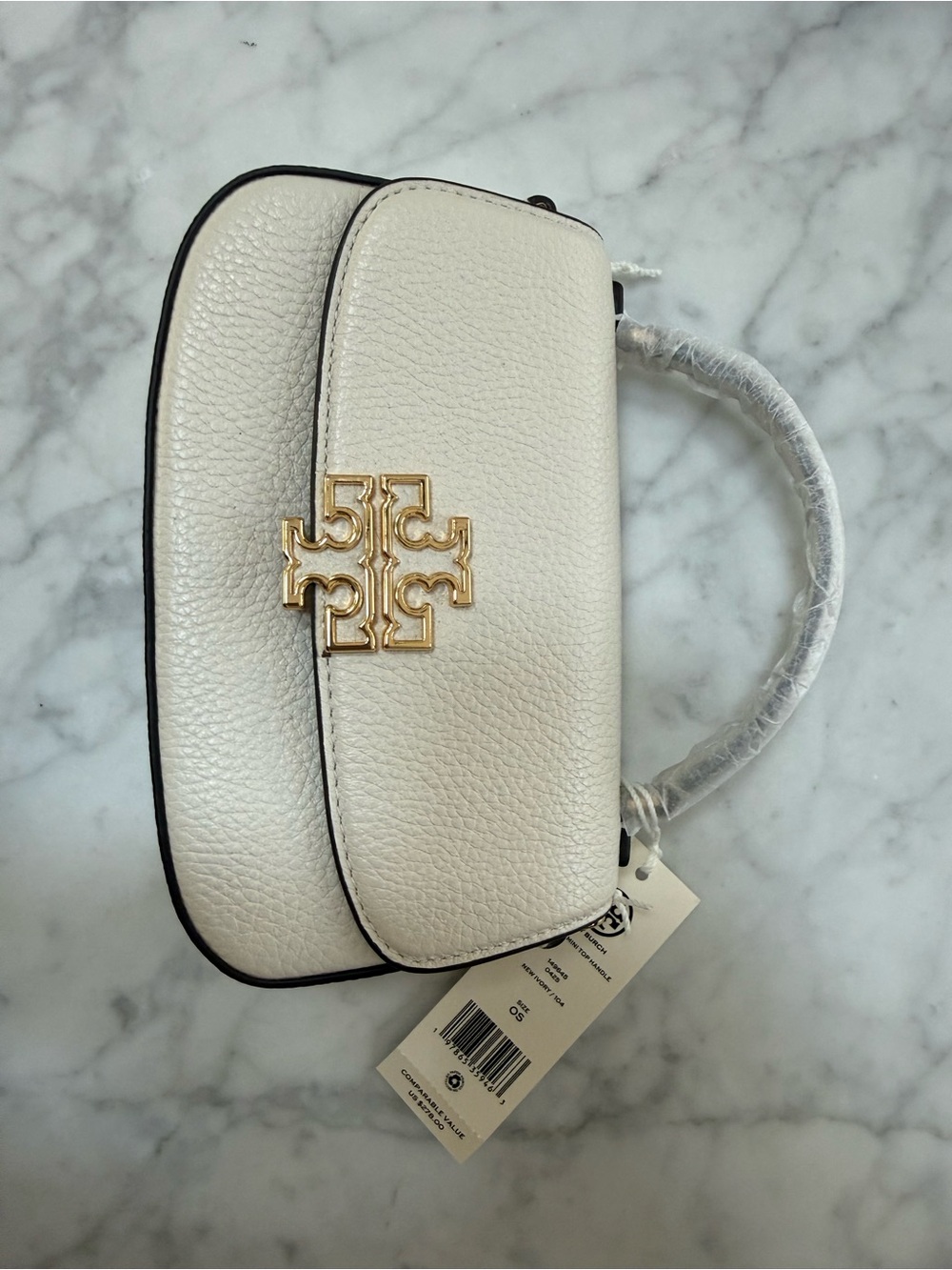 Tory Burch Britten Mini Pebbled Leather Top-Handle Crossbody Cream - Picture 2 of 9